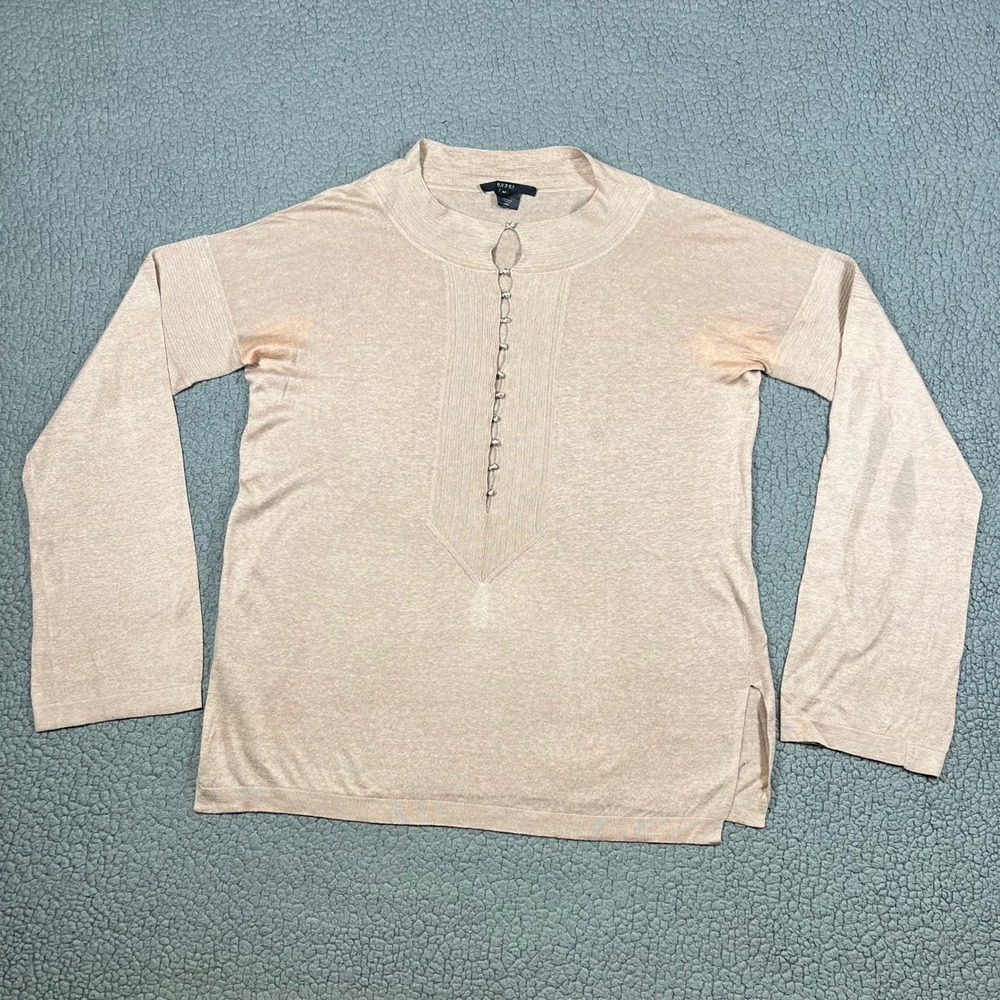 Gucci Blouse Womens Linen Silk Knit Long Sleeve Top Beige Size M Made in Italy